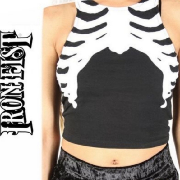 Iron Fist Skeleton Ribcage Cropped Tank Top - Picture 3 of 7